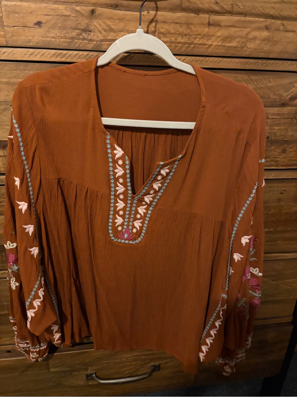 Embroidered Rust Boho Tunic Top